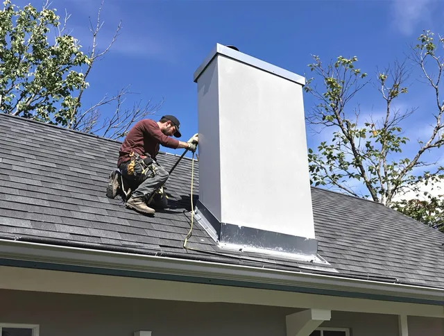 South Windsor Chimney Sweep team member finishing chimney construction in South Windsor, CT