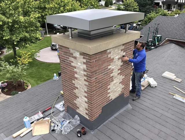 South Windsor Chimney Sweep team working on a custom chimney remodel in South Windsor, CT
